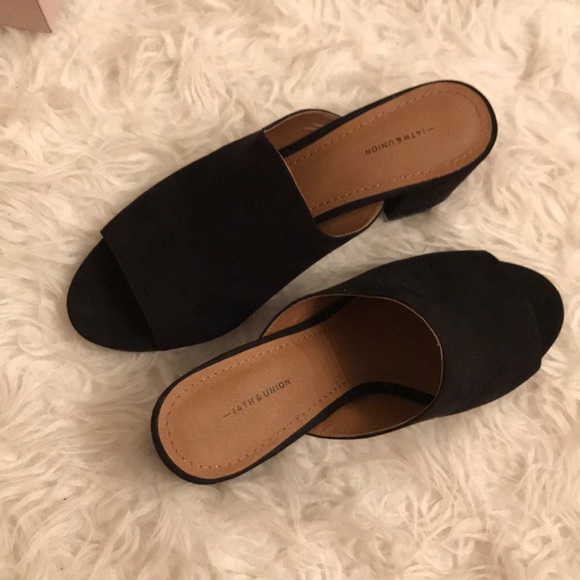 14th & Union Shoes - Black peep toe mule heels 14th union